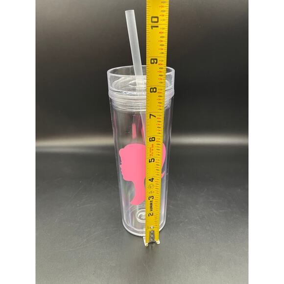 Strata Pink Barbie Head Silhouette Double Wall Tumbler Cup with Straw 16 oz - Picture 6 of 6